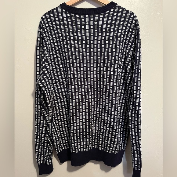 Ben Sherman All Over Geometric Design Crew Neck Navy & Whte Sweater in Marine XL - Picture 9 of 12
